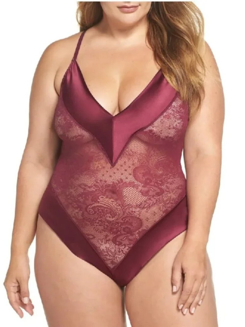 OH LA LA CHERI Plunge Neck Lace Teddy PLUS SIZE